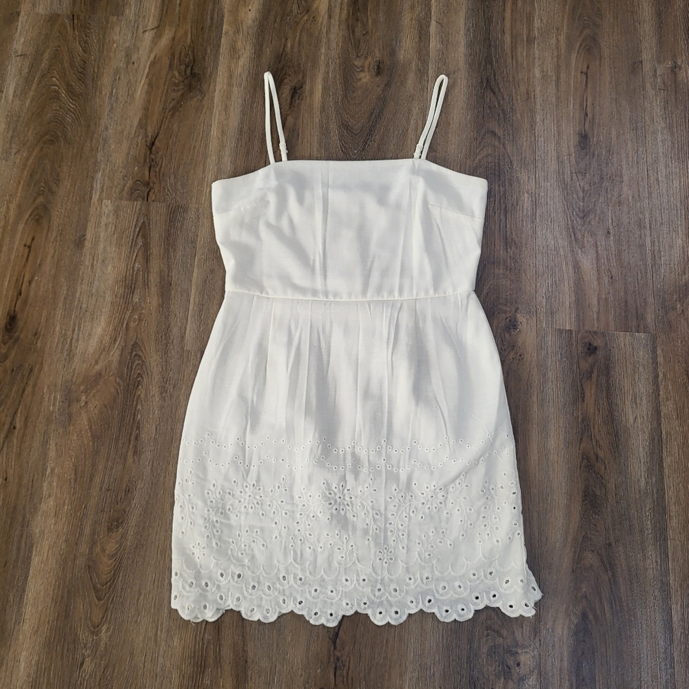 Row A Embroidered Eyelet Linen Blend Mini Dress Size XL Ivory Party Cocktail